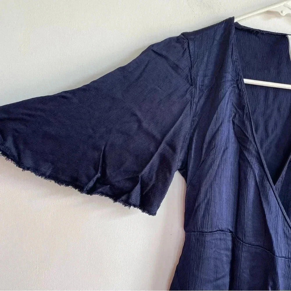 Bec & Bridge Dahlia Wrap Mini Dress Navy Blue Raw Edge Satin Classic Formal - Picture 4 of 7